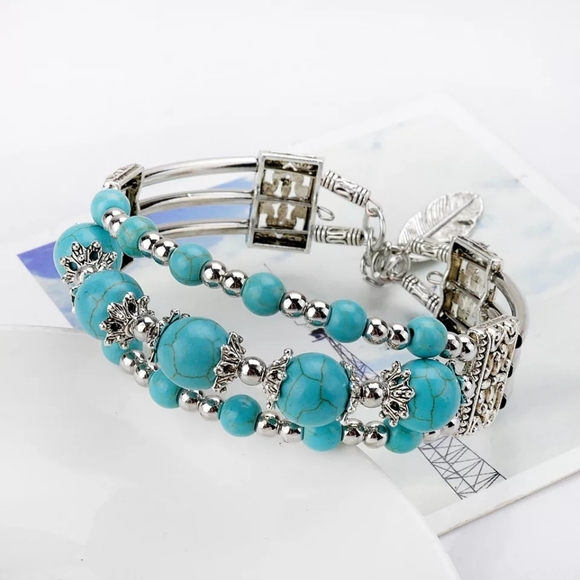 Jewelry - LEAF BOHEMIAN BOHO VINTAGE TURQUOISES BRACELET
